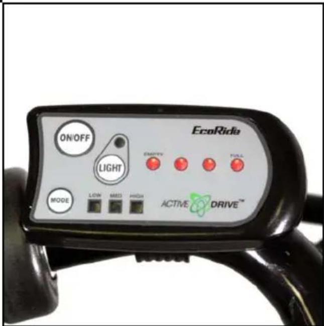 ON/OFF LIGHT MODE LOW MHD HIGH EcoRide EMPTY FULL ACTIVE DRIVE™