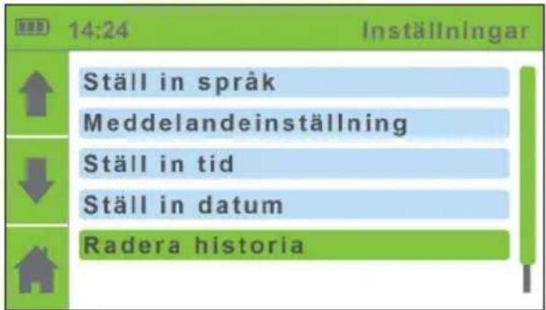 14:24 Inställningar Ställ in språk Meddelandeinställning Ställ in tid Ställ in datum Radera historia