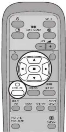 INPUT SURROUND VOL N II PICTURE SOUND SET UP MULTI SNAP SELECT ZOOM MOVE PICTURE POS. SIZE ASPECT