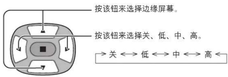 按该钮来选择边缘屏幕。 按该钮来选择关、低、中、高。 →关←→低←→中←→高←