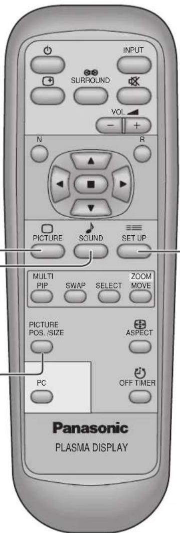 INPUT SURROUND VOL N R PICTURE SOUND SET UP MULTI PIP SWAP SELECT ZOOM MOVE PICTURE POS./SIZE ASPECT PC OFF TIMER Panasonic PLASMA DISPLAY
