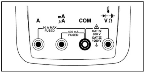 A mA μA COM 10 A MAX FUSED 400 mA FUSED CATⅢ 600 V CATⅢ 1000 V VΩ