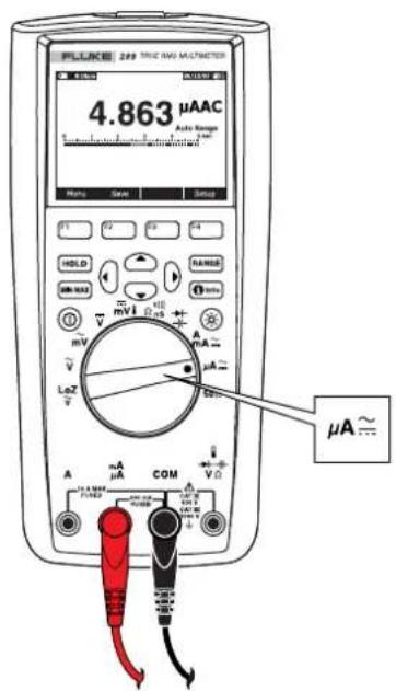 PLLKE 2## TRUE MAG MULTIMETER 4.863 µAAC Auto Range HOLD RANGE mV mA Lez µA µA COM µA~
