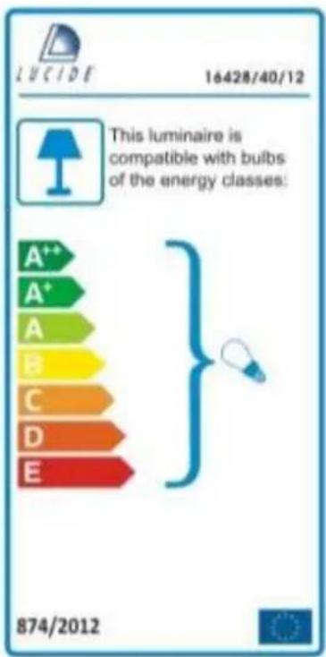 LUCIDE 16428/40/12 This luminaire is compatible with bulbs of the energy classes: A++ A+ A B C D E 874/2012