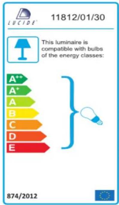 LUCIDE® 11812/01/30 This luminaire is compatible with bulbs of the energy classes: A++ A+ A B C D E 874/2012