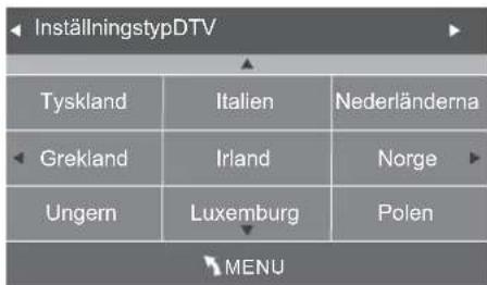 InställningstypDTV Tyskland Italien Nederländerna Grekland Irland Norge Ungem Luxemburg Polen MENU