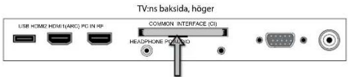 TV:ns baksida, höger USB HDMI2 HDMI1(ARC) PC IN RF COMMON INTERFACE (CI) HEADPHONE POALINO
