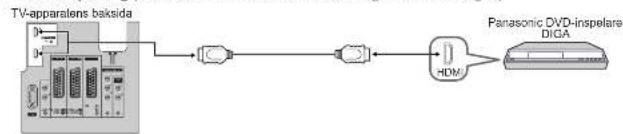 graph LR A["TV-apparalens baksida"] --> B["C"] B --> C["+"] C --> D["HDM"] D --> E["Panasonic DVD-inspelare DIGA"]