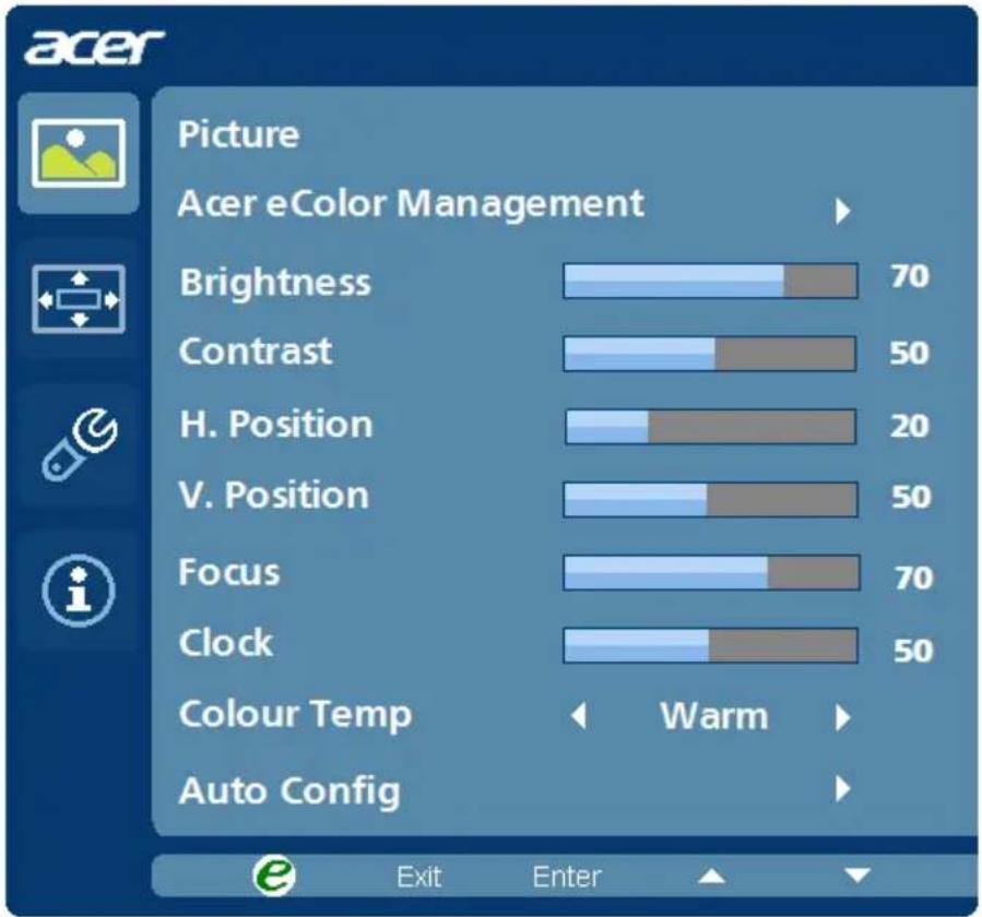 ACER G196WL - Justera OSD-inställningarna - 2