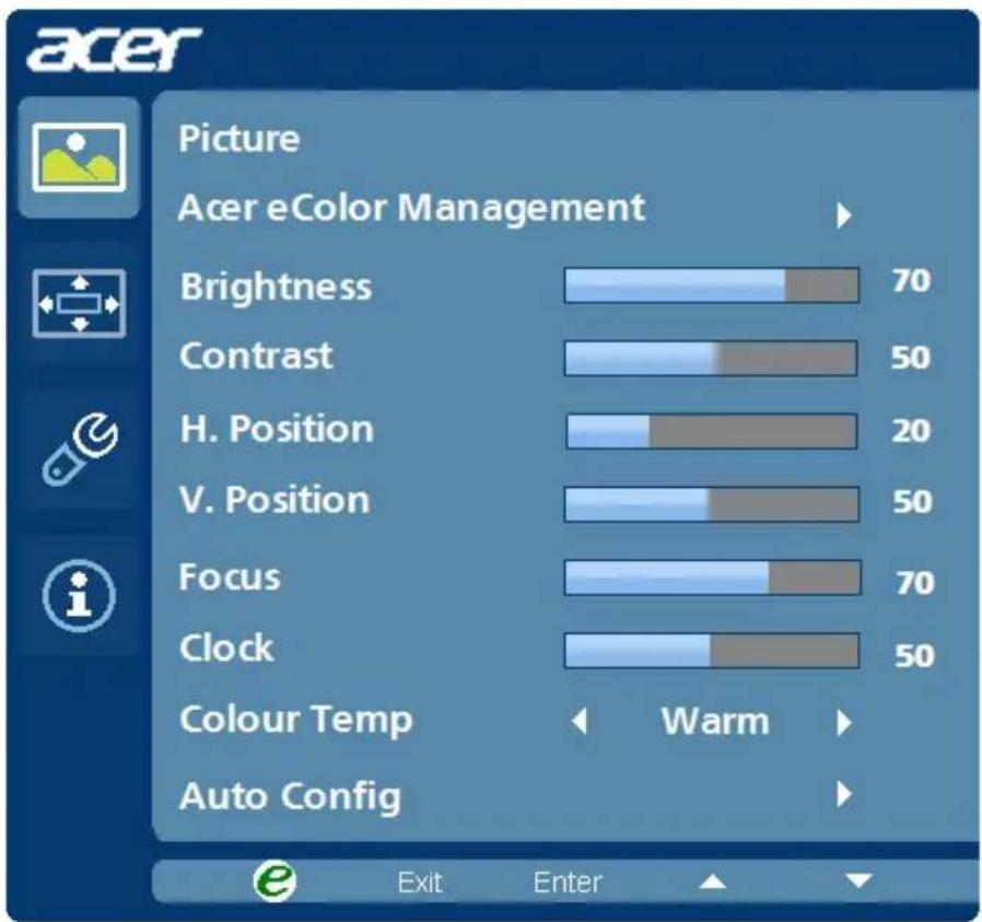 ACER CCB240HY - Justera OSD-inställningarna - 2