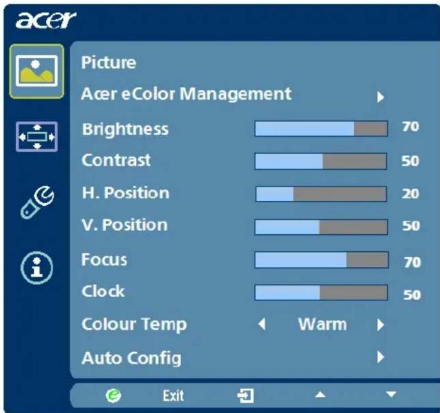 ACER G225HQL - Justera OSD-inställningarna - 2