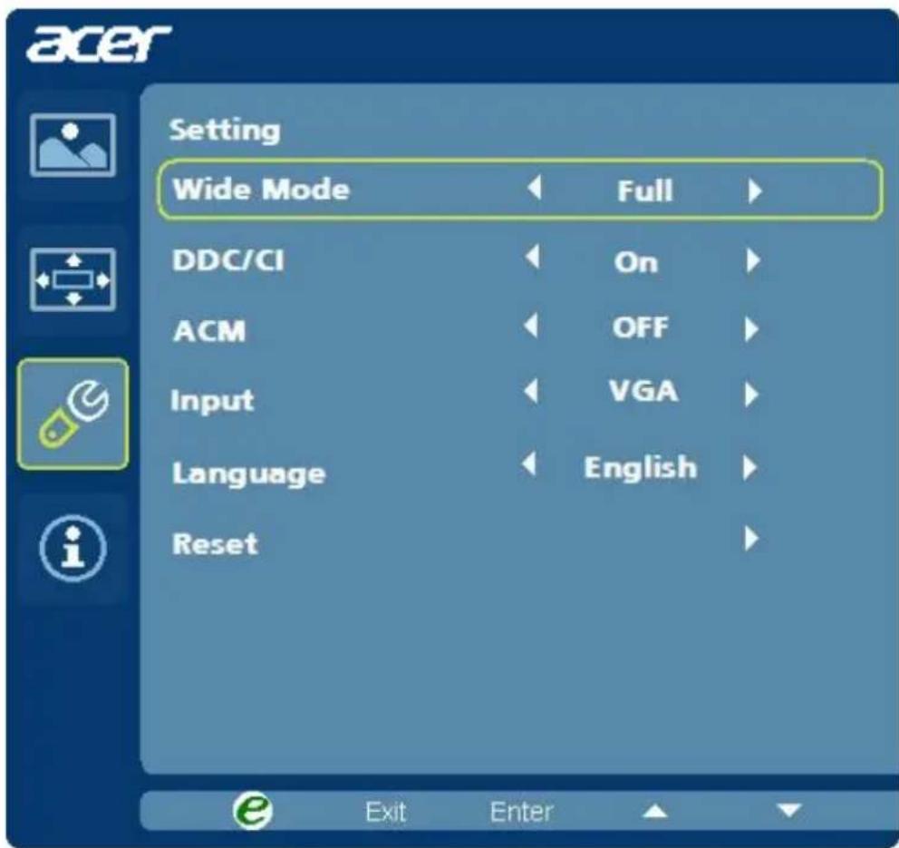 ACER KKA200HQ - Justera inställningar - 1