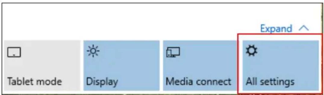 Tablet mode Display Media connect All settings Expand ^