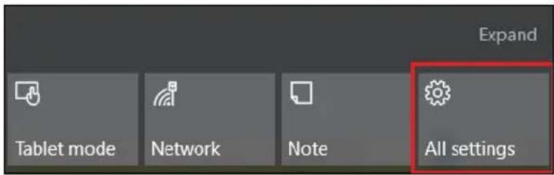 Expand Tablet mode Network Note All settings