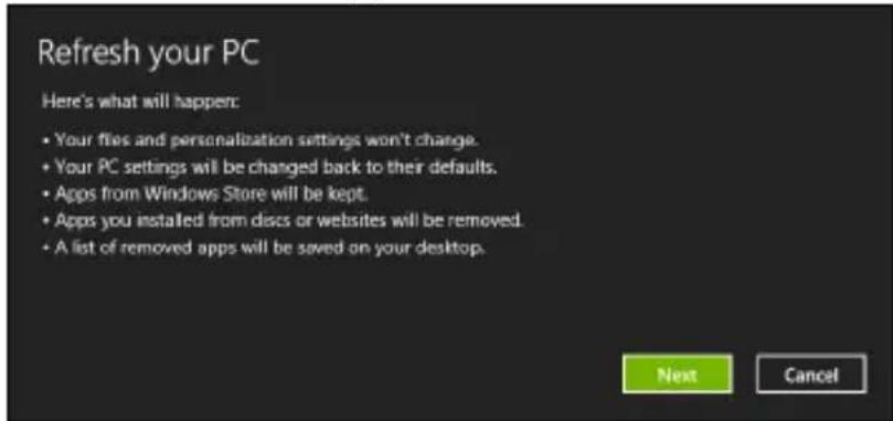 ACER TravelMate X313-M - Fönstret Uppdatera datorn öppnas. - 1