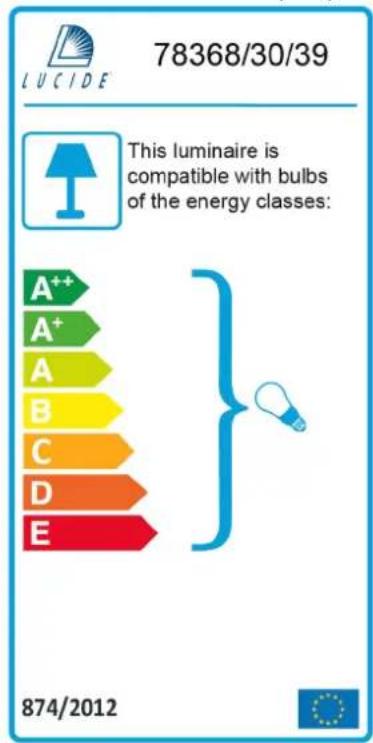 LUCIDE 78368/30/39 This luminaire is compatible with bulbs of the energy classes: A++ A+ A B C D E 874/2012