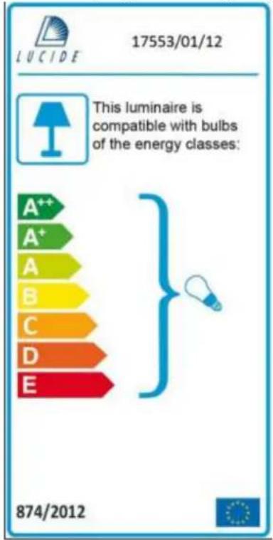 LUCIDE 17553/01/12 This luminaire is compatible with bulbs of the energy classes: A++ A+ A B C D E 874/2012