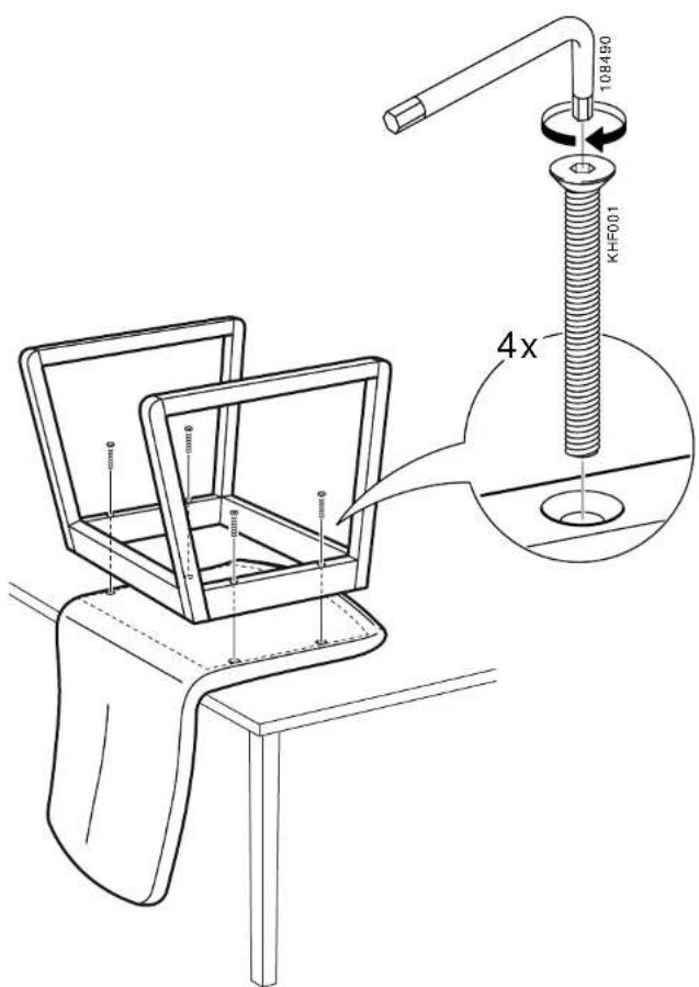 Technical diagram showing a mechanical assembly with labeled parts and a magnified inset of a threaded bolt assembly.