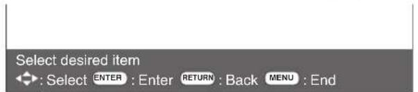 Select desired item ◆ : Select ENTER : Enter RETURN : Back MENU : End
