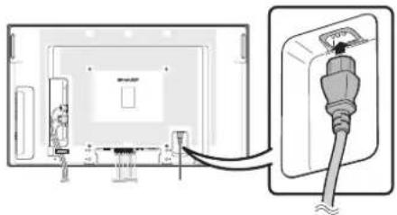 Diagram showing a device with a cable inserted into a socket, connected to a wall-mounted plug outlet.