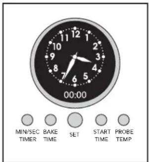 MIN/SEC TIMER BAKE TIME SET START TIME PROBE TEMP