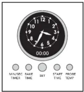 00:00 MIN/SEC TIMER BAKE TIME SET START TIME PROBE TEMP