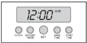 12:00 SET® CLOCK MIN/SEC TIMER SET BAKE TIME START TIME