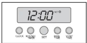 12:00 SET CLOCK MIN/SEC TIMER SET BAKE TIME START TIME