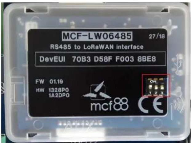 MCF-LW06485 27/18 RS485 to LoRaWAN interface DevEUI 70B3 D58F F003 8BE8 FW 01.19 HW 1328P0 1A2DP0 mcf88 CE ON.