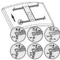 Diagram illustrating a mechanical or electrical setup with labeled components and circular diagrams showing various states or states.