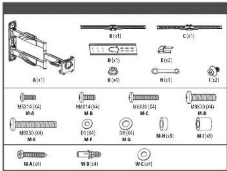 A(x1) B(x1) C(x1) D(x1) E(x2) G(x4) H(x1) I(x2) MSX14(X4) M-A M6X14(X4) M-B M6X30(X4) M-C M8X30(X4) M-D M8X50(X4) M-E D5(X4) M-F D8(X4) M-G M-H(x8) M-I(x8) W-A(x4) W-B(x4) W-C(x4)