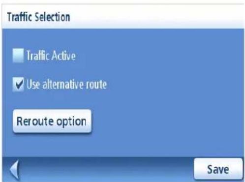 Traffic Selection Traffic Active ✓ Use alternative route Reroute option Save
