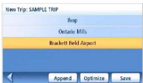 New Trip: SAMPLE TRIP Ihop Ontario Mills Brackett Field Airport Append Optimize Save
