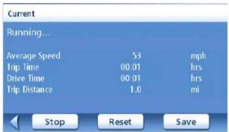 Current Running... Average Speed 53 mph Trip Time 00:01 hrs Drive Time 00:01 hrs Trip Distance 1.0 mi Stop Reset Save