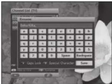 Channel List (TV) Emoane Default/194a a b c d e f g h i j k l m o n p q r s 1 u v w x y z 0 1 2 3 4 5 6 7 8 9 Space Backspace * Caps lock ▼ Special Character Save Add to FND Return