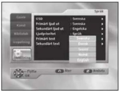 Guide Kand Bibliotek Ingning OSD Svenska Primärt ljud ut Svenska Sekundärt ljud ut Engelska Ljudplesieltet Språk Primärt text Svenska Sekundärt text Denak Seener Nyrak English Fyltta Ater Ambuta