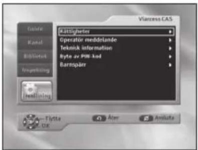 Viacross CAS Fistligteter Operator meddelande Teknick information Byte av PIN-kod Bartospår Fistligteter Ater Amplitude M. O.K.