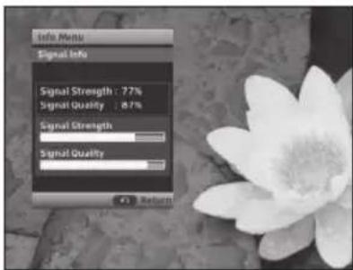 Info Menu Signal Info Signal Strength : 7.7% Signal Quality : 8.7% Signal Strength Signal Quality + Return