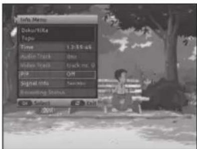 Info Menu Dekura/Rika Tapu Time 1:3:55:45 Audio Track data Video Track track etc. 0 OK ON Signal Info Screening Status On Back Exit 2001