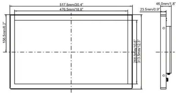 517.5mm/20.4" 476.5mm/18.8" 156.5mm/0.2" 23.5mm/0.9" 46.0mm/1.8" 268.0mm/10.6" 313.5mm/12.3"