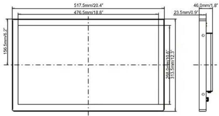 517.5mm/20.4" 476.5mm/18.8" 156.5mm/6.2" 23.5mm/0.9" 268.0mm/10.6" 313.5mm/12.3" 46.0mm/1.8"