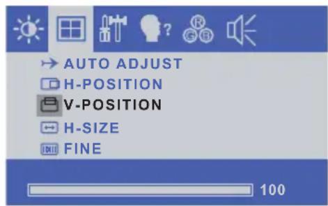 AUTO ADJUST H-POSITION V-POSITION H-SIZE FINE 100