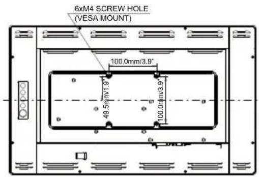 6xM4 SCREW HOLE (VESA MOUNT) 100.0mm/3.9" 49.5mm/1.9" 100.0mm/3.9"