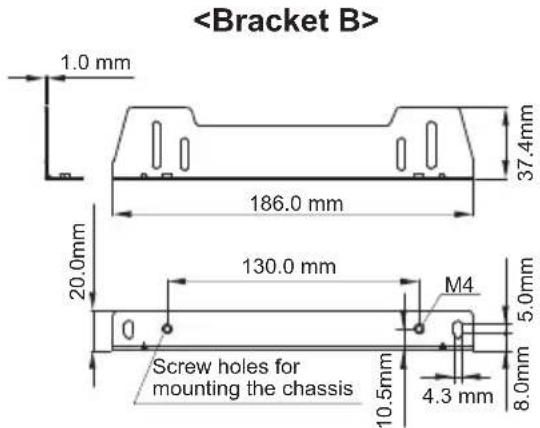 1.0 mm 37.4mm 186.0 mm 20.0mm 130.0 mm M4 5.0mm Screw holes for mounting the chassis 10.5mm 4.3 mm 8.0mm
