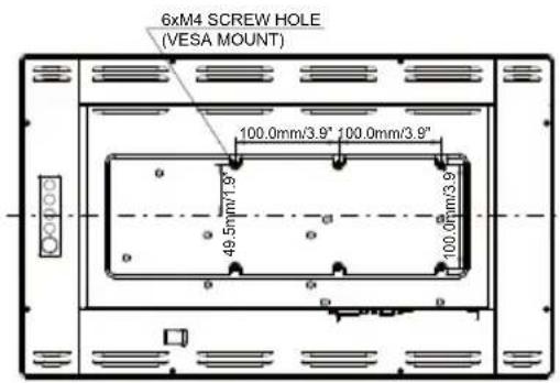 6xM4 SCREW HOLE (VESA MOUNT) 100.0mm/3.9" 100.0mm/3.9" 49.5mm/3.9" 100.0mm/3.9"