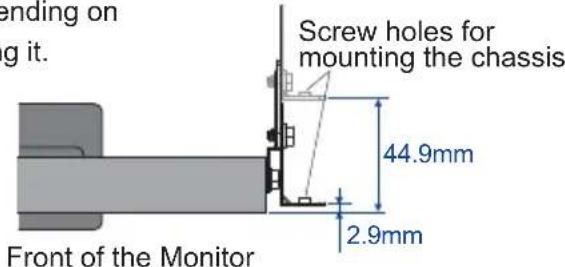 Screw holes for mounting the chassis 44.9mm 2.9mm Front of the Monitor