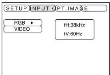 SETUP INPUT OPTIMAGE RGB VIDEO fH:38kHz fV:60Hz