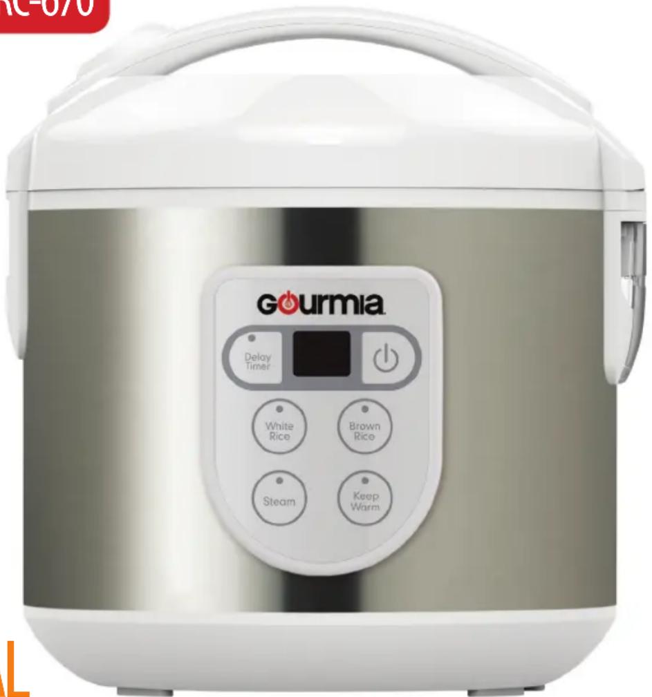 GOURMIA Delay Timer White Rice Brown Rice Steam Keep Warm