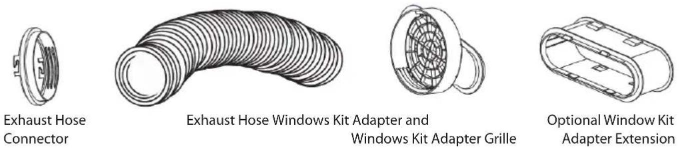 Exhaust Hose Connector Exhaust Hose Windows Kit Adapter and Windows Kit Adapter Grille Optional Window Kit Adapter Extension