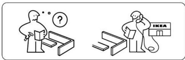 Illustration showing two scenes: one with a person thinking and another with a person holding a phone, next to blocks and a building labeled 'IKEA'.